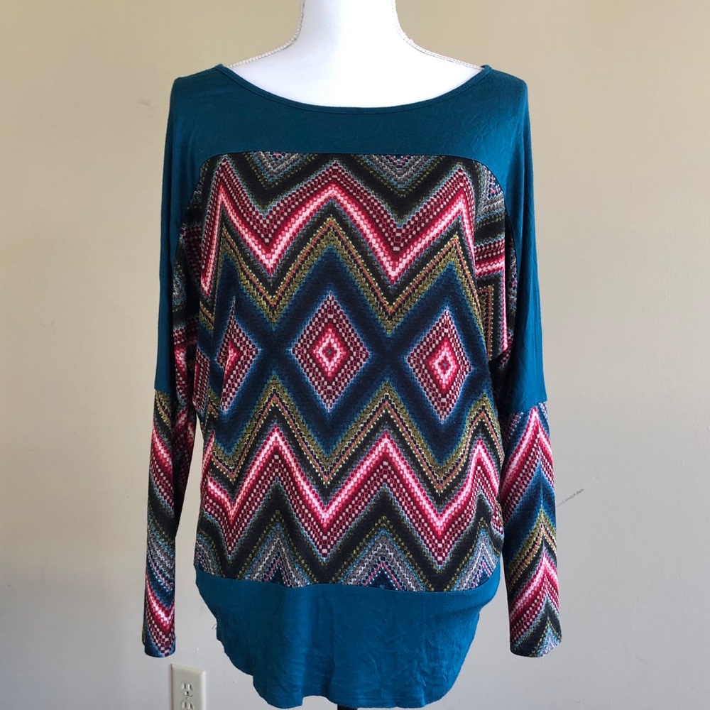 Luxe USA Teal Shirt Pink Diamond Designs Sz S
